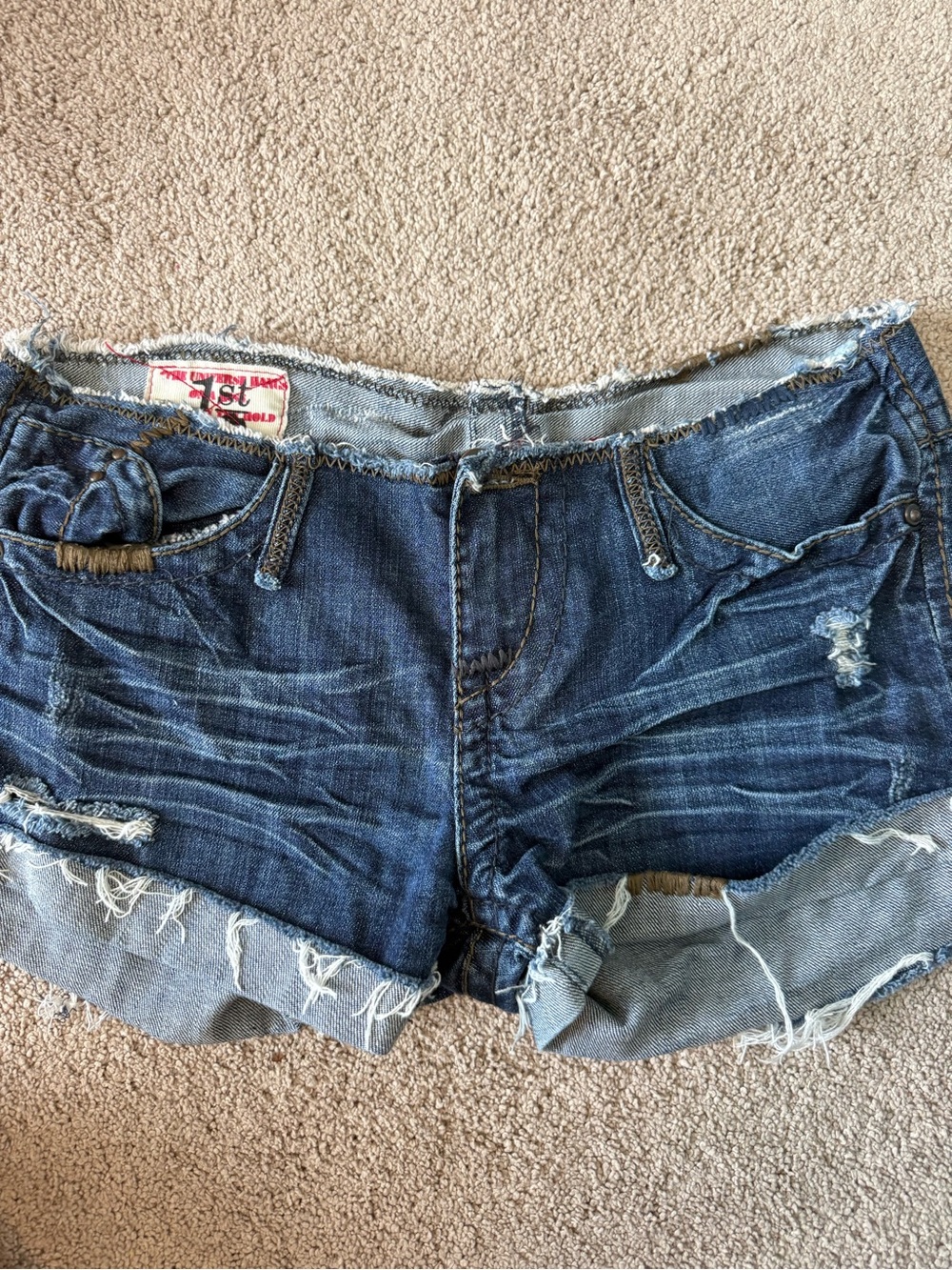Women's Low Rise Dark Blue Distressed Denim Shorts